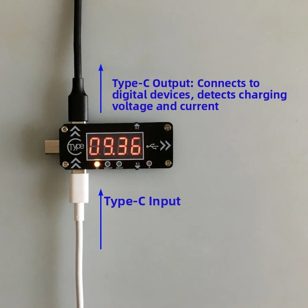 Type-C PD Digital Tester with Adjustable Voltage Settings Memory Retention Real Time Monitoring 70x25x11mm Black