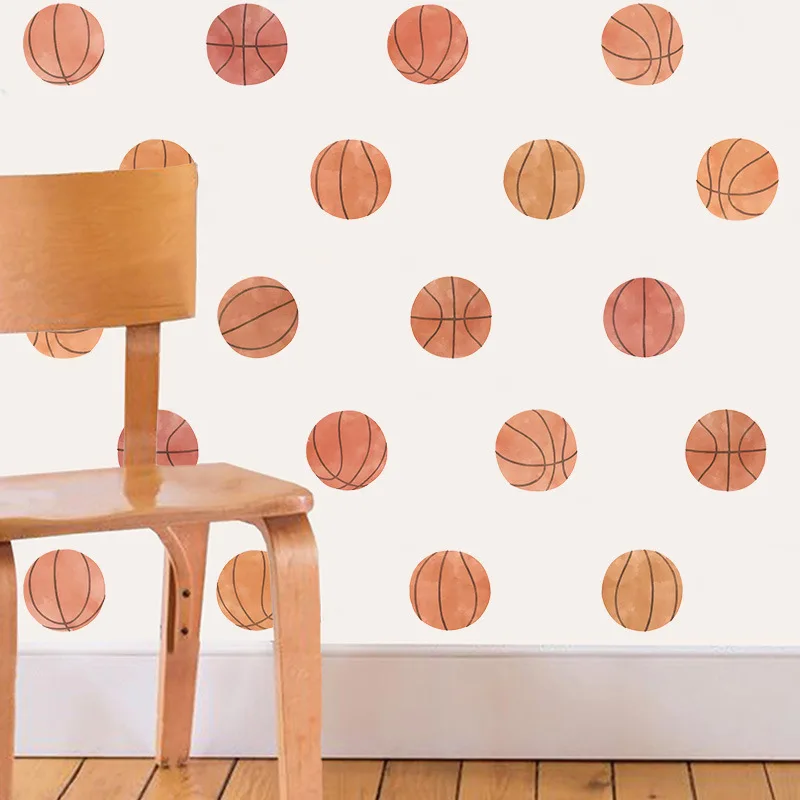 Bohemian Watercolor Basketball Wall Decals for Boys' Bedroom & Kids' Room Self-Adhesive PVC Stickers for Kindergarten Decor