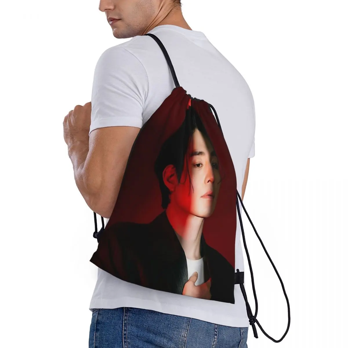 

Lee Dong Wook Backpacks Portable Drawstring Bundle Pocket Shoes Bag Book Bags for Travel Students