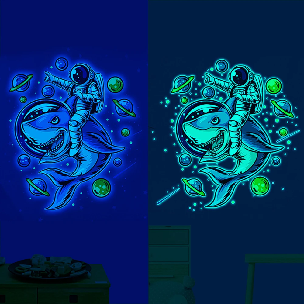 Ocean Astronaut Shark Luminous Stickers Glow In The Dark For Children's Room Kids Bedroom Fluorescent Decals Room Decor