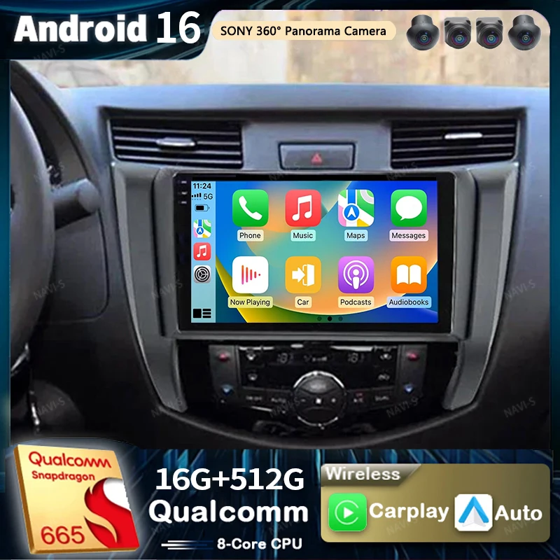 Radio para Auto Android 16 para Nissan Navara Frontier NP300 4 D23 2014-2021 Reproductor Multimedia de Video GPS Carplay Navegación Automática Estéreo