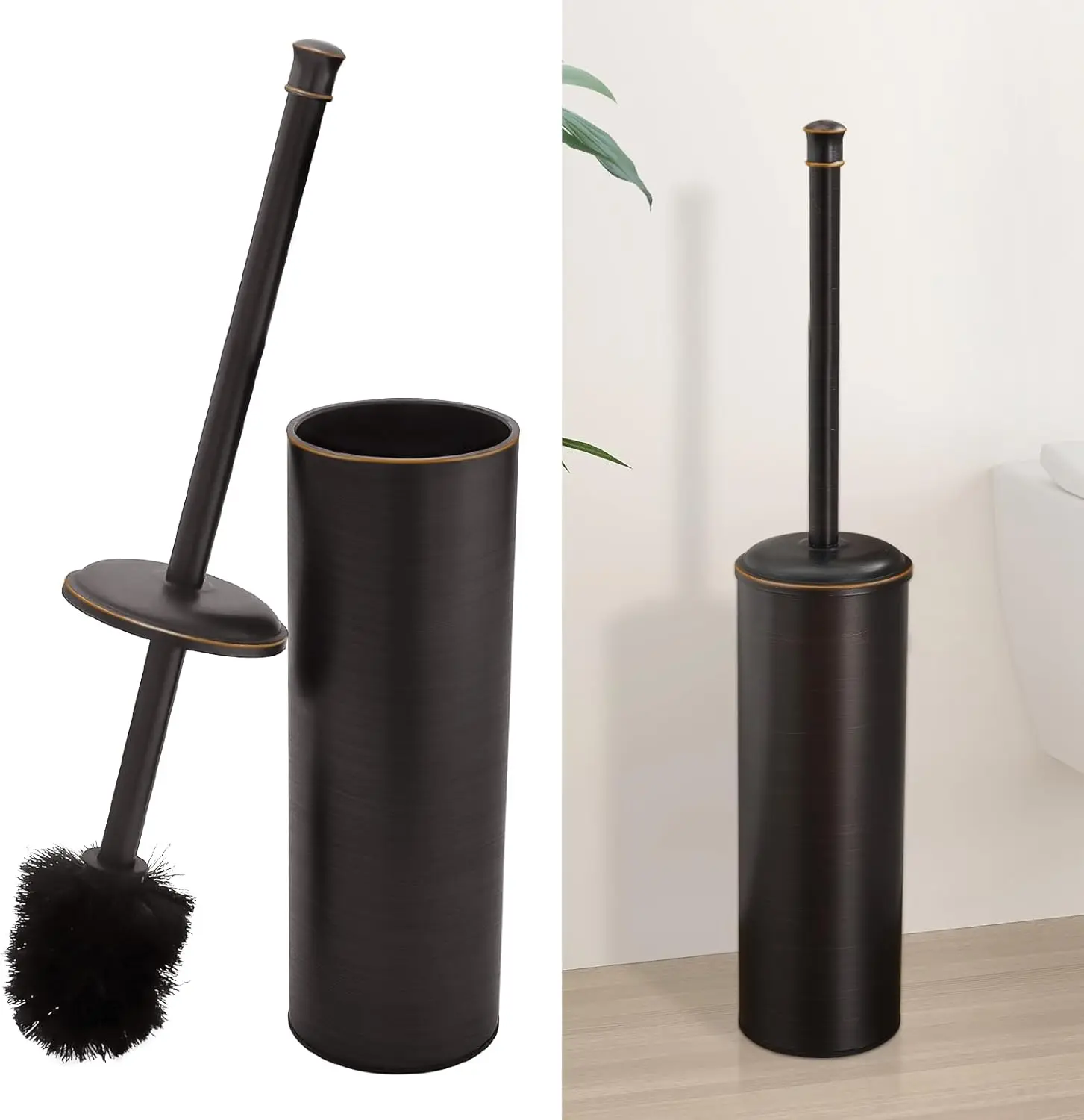 

Toilet Brush and Holder Set with Extra Long Handle, Durable Bristles, Drip-Proof Stainless Steel, Oil Rubbed Bronze