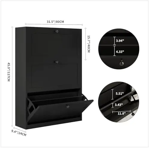 Shoe Storage Cabinet with 3 Flip Drawers, Freestanding Shoe Cabinet with Adjustable Shelf & Anti-Tipping Device, Slim