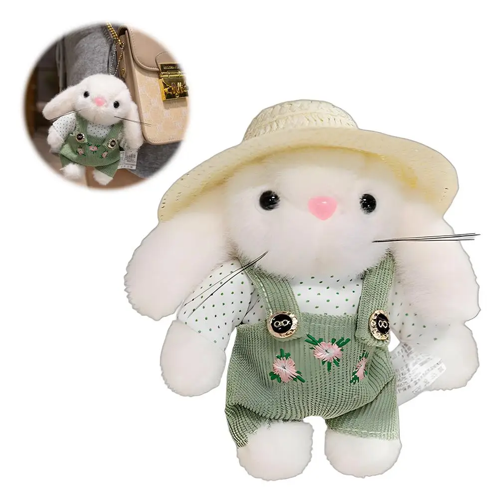 14cmのガーデナーラビットぬいぐるみ、キュートな田園風テディラビットドール、可愛い手作りバッグペンダントキーホルダー、家の装飾、子供へのプレゼント
