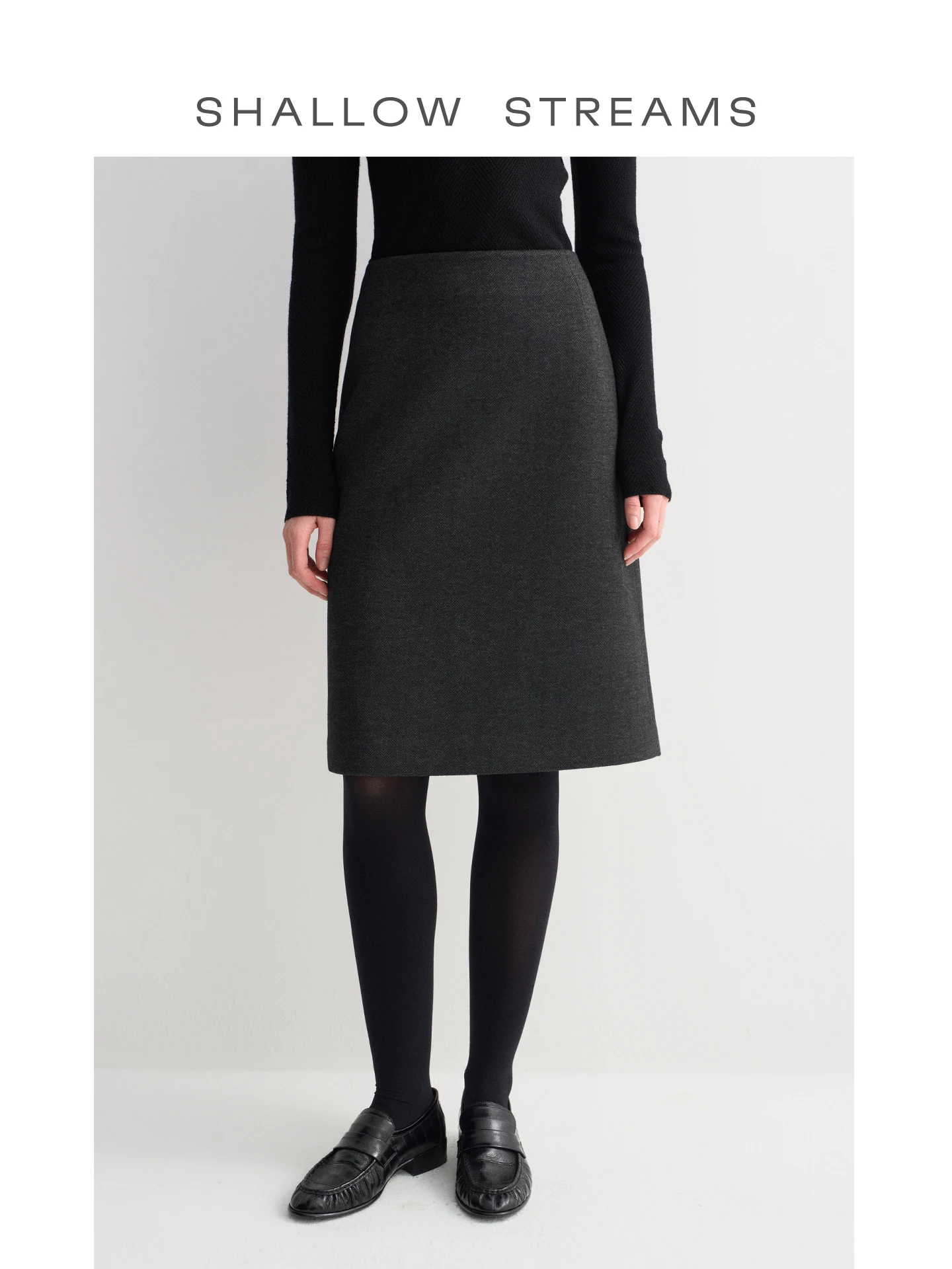 

Minimalist Acetate Wool High Waist Midi Skirt Pear Turbulence Sea Versatile Half-length A-line Skirt Polyester Viscose Wool A...