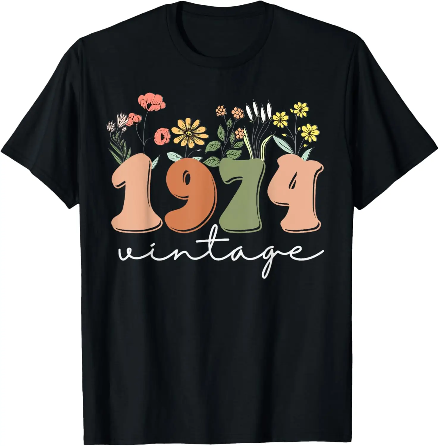 50 سنة خمر 1974 50th عيد ميلاد المحملة زهرة برية المرأة تي شيرت #1