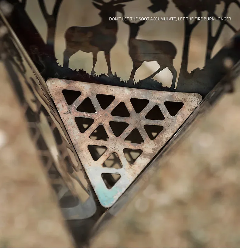 المحمولة معلقة موقد للتخييم خفيفة الفولاذ المقاوم للصدأ نزهة النار الدافئة مثلث حرق موقد الخشب الوقوف في الهواء الطلق المعسكر #4