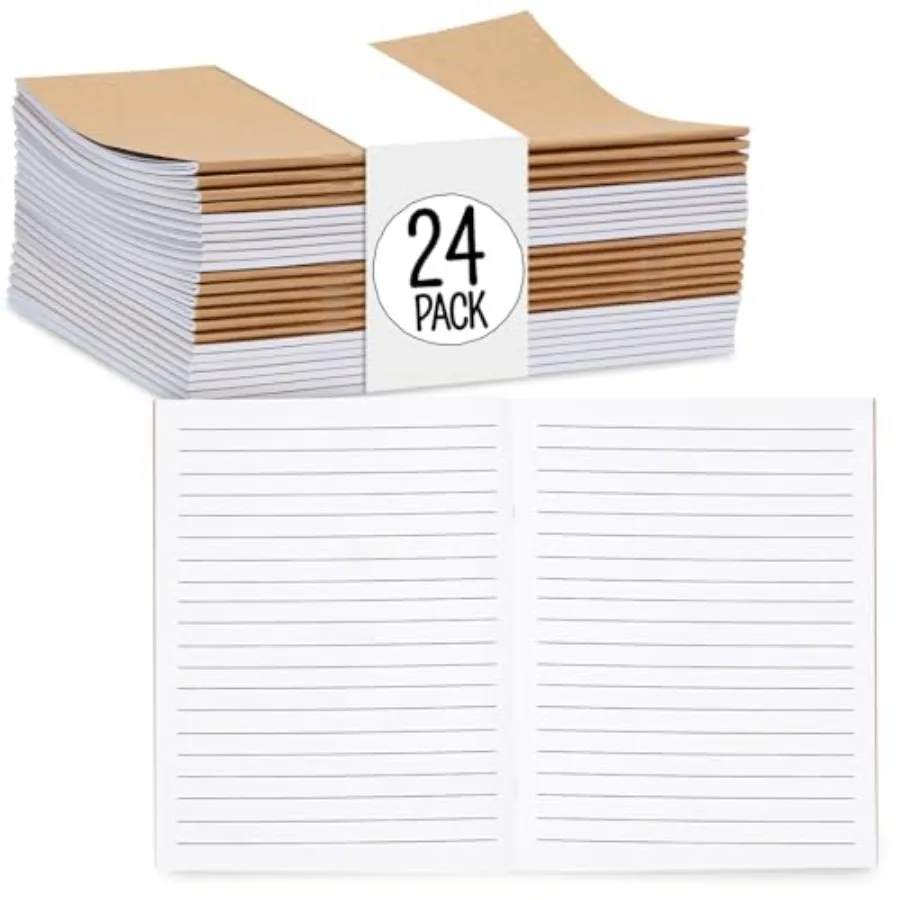 

Lined Kraft Journals Bulk Set, 24 Pack 8.5x11 Inch, 48 Pages Each A4 Writing Notebooks with 250gsm Cover and 120gsm Paper, Idea