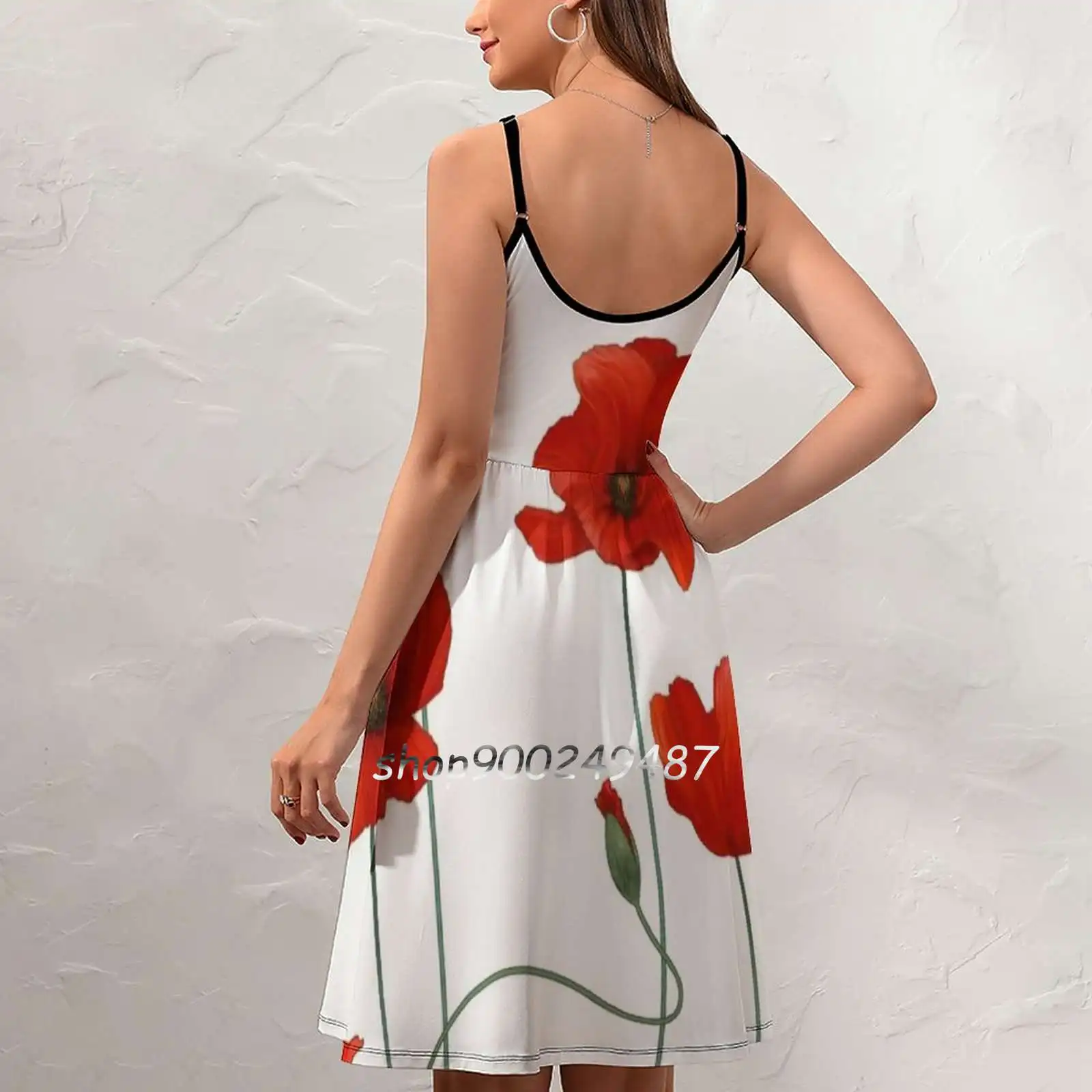 Poppy Stems. Sweet Summer Casual Sling Dresses Korean Women Sexy Sundress Flowers Poppies Red Spring Flores Fleurs Coquelicots