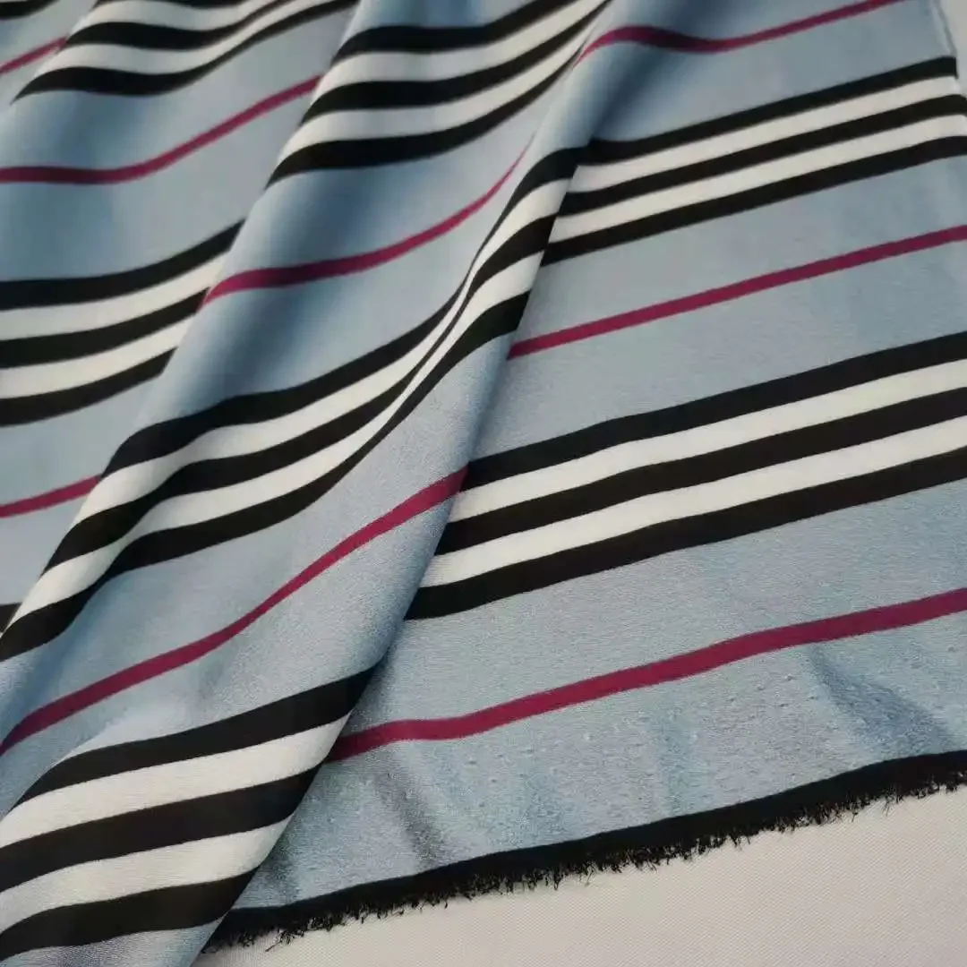 Stripe Dress Fabric Satin Crepe Soft Dropping For Gown Pajamas Glossy Material