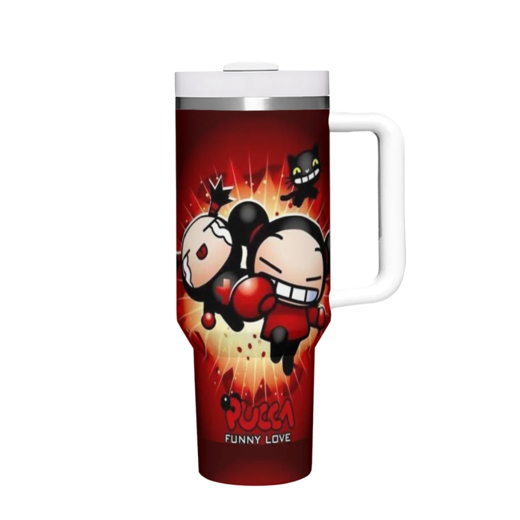 

Travel Mugs Cute Cartoon Pucca Garu Stainless Steel 304 Drinkware Thermal 40oz/1200ml Large Capacity Handle Car Cup