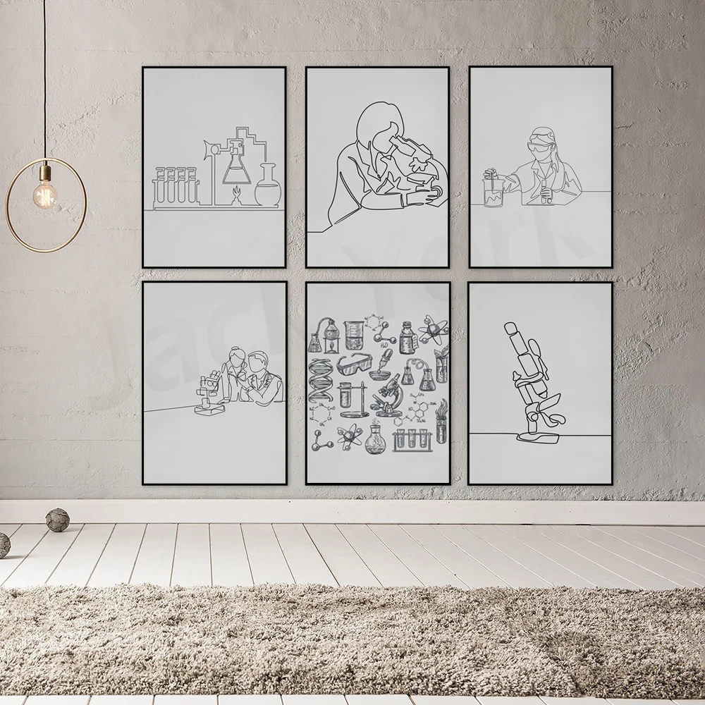 Microscope Line Art, Science poster, Laboratory instrument prints, Biology room decoration, Wall Printable, Simple Sketch