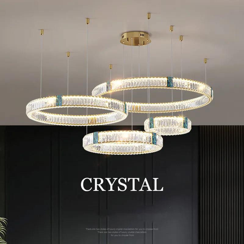 Modern Remote Control Led Dimmable Pendant Lights Gold Steel Circle Led Pendant Lamp Colorful Shell Crystal Hanging Lamp Fixture