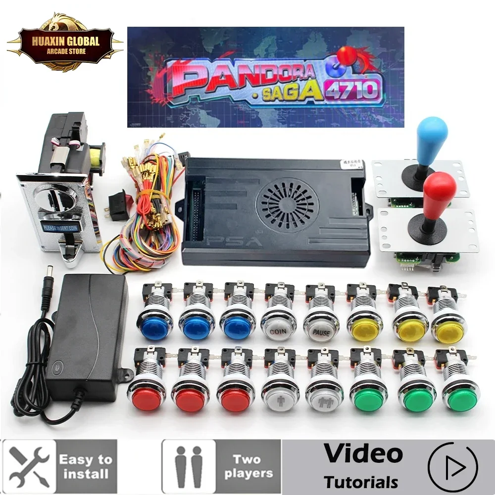 Pandora Saga Box Kit Copy SANWA Joystick, 2 First, 4710 in 1, Chrome LED Push Button, DIY Arcade Machine, Home Cabinet with Tutaple