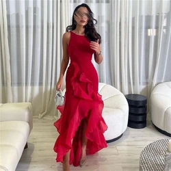 Simple Spaghetti strap Red Mermaid Satin Prom Dress Women Floor-length Evening Party Gown Formal Occasion Dresses  فساتين السهرة