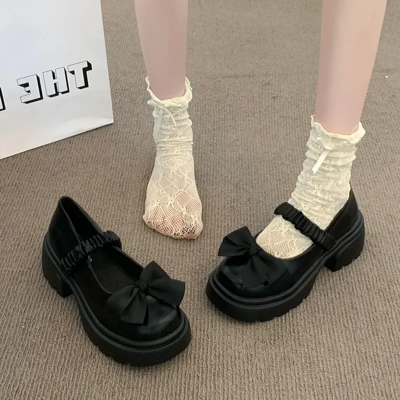 Mumoresip Cute Kids Bowknot Dress Shoes Chunky Girls Princess Leather Shoes Wedding Party Children's Platform Mary Jane Shoes