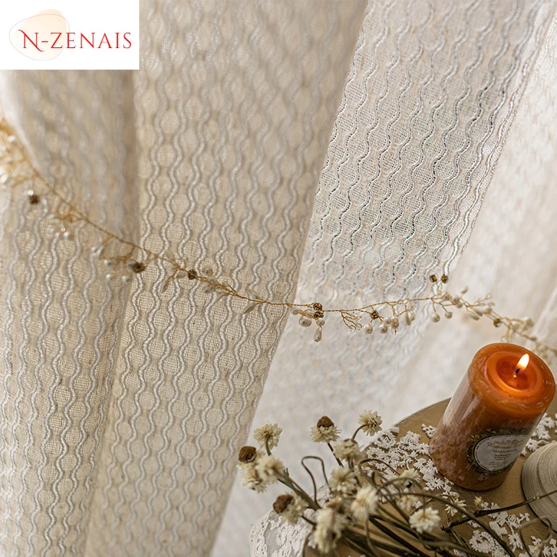 Custom  Size！！French Luxury Cotton Linen Japanese Simple Modern Romantic Curtains for Living Dining Room Bedroom Decor Window