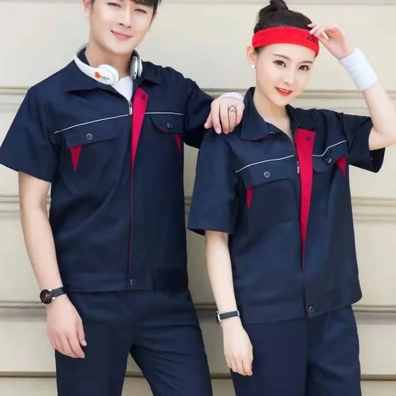 맞춤형 로고 작업복 상의+하의 DIY 디자인 로고 자동차 수리 및 청소 반팔 작업복 다용도 포켓 유니섹스 셔츠