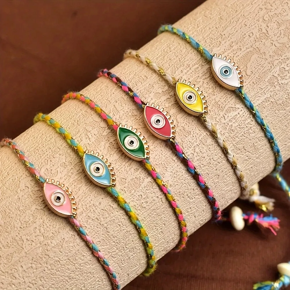 Vintage Gothic Fashion Hip Hop Devil's Eye Punk Bracelet Perforated Colored Woven Hand Rope Creative Jewelry Halloween Gifts