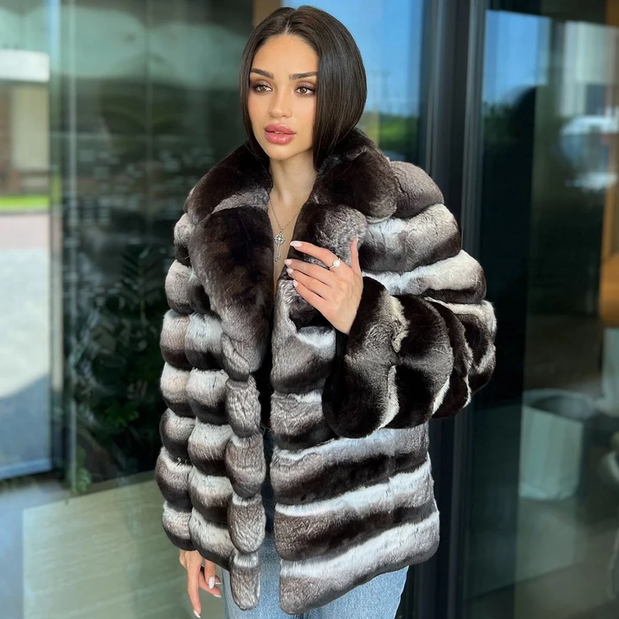 Real Fur Coat Women's Short Coat Chinchilla Rex Rabbit Fur Coat Winter Jackets For Women 2024 New Arrivals