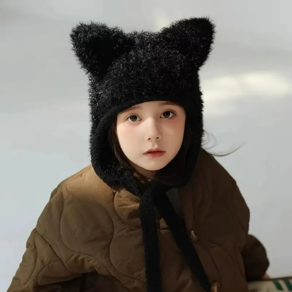

New Winter Kids Knitted Hat Cartoon Beanie Cap Warm with Cat Ears Child Bonnet Hats For Girls Boys