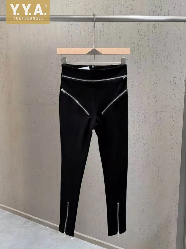 

Leisure Women Office Black Slim Zipper Versatile Genuine Leather Pants High Waist Fashion Ladies Elastic Spring Summer Trousers