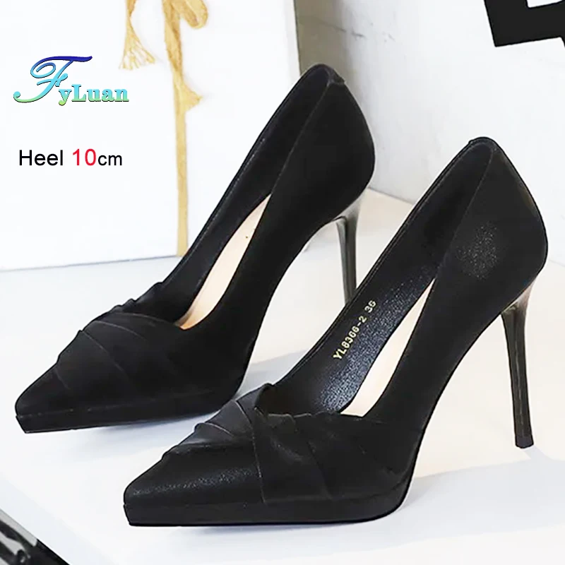 

Удобные модные стильные женские туфли-лодочки высотой 10,5 см, роскошные банкетные туфли на высоком каблуке с острым носком, водонепроницаемые туфли на платформе 1,5 см