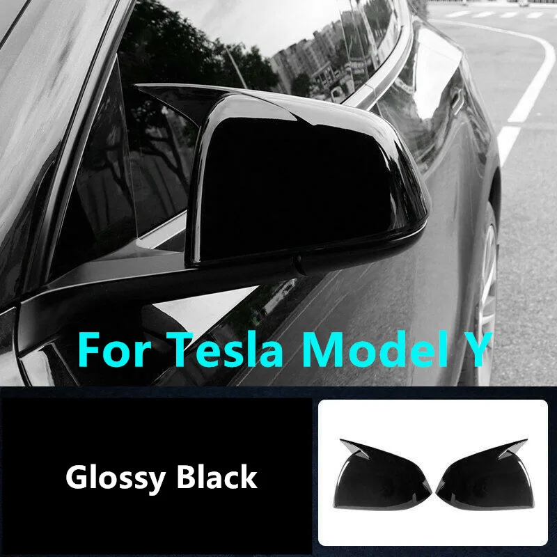 

2X Glossy Black Side Rear Mirror Rearview Horn Cover Cap Trim Accessories For Tesla Model Y 2020 2021 2022