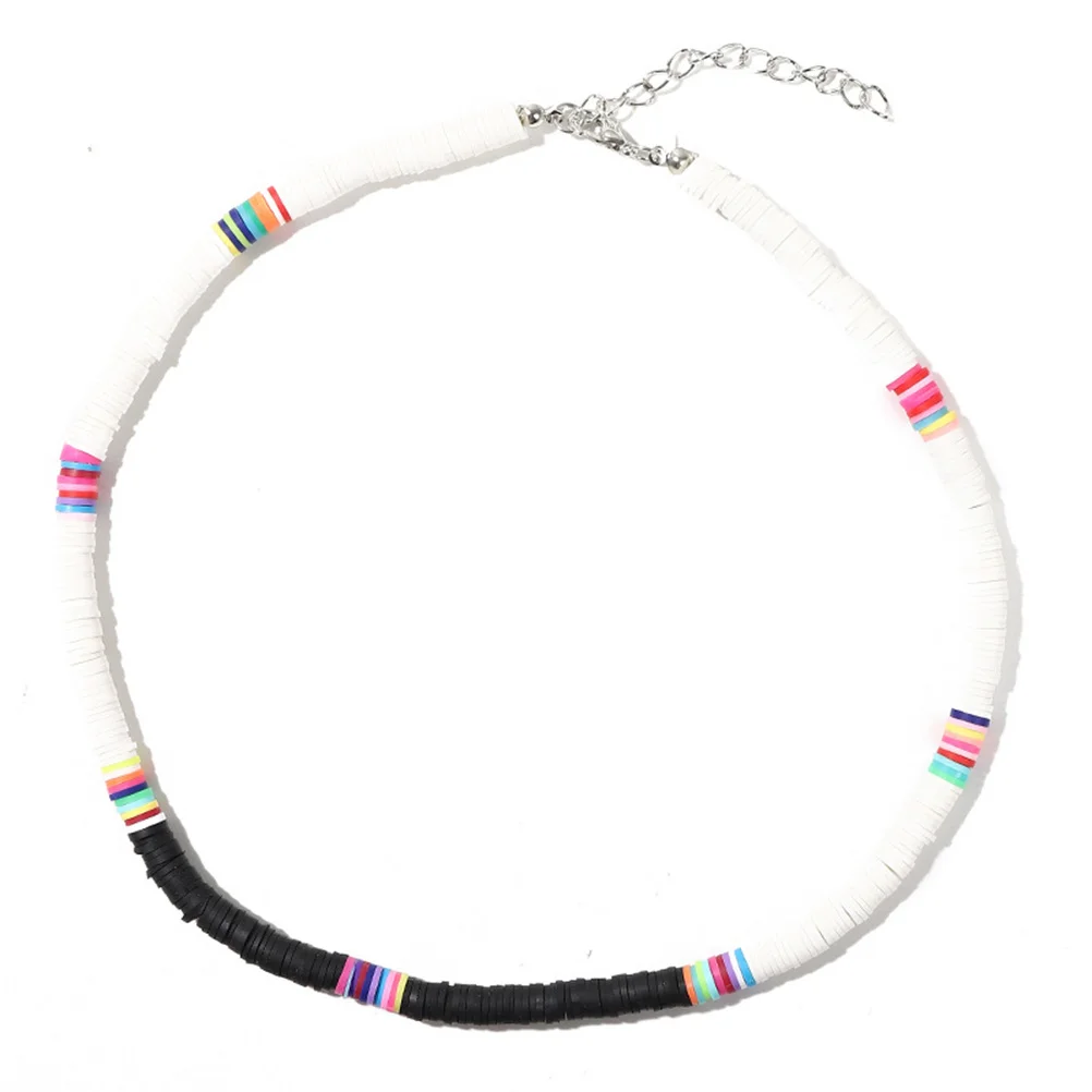 

Soft Clay Disc Necklace For Women Lightweight Colorful Beaded Choker Boho Summer Beach Pendant Alloy Chain Festival