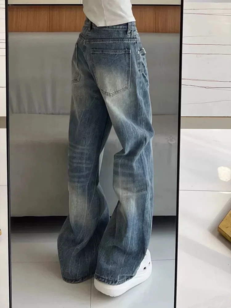 

Retro American Vibe Lightning Pattern Men's Jeans Loose Wide Leg Straight Cut Waed out Spring Autumn New Sle Casual Jeans