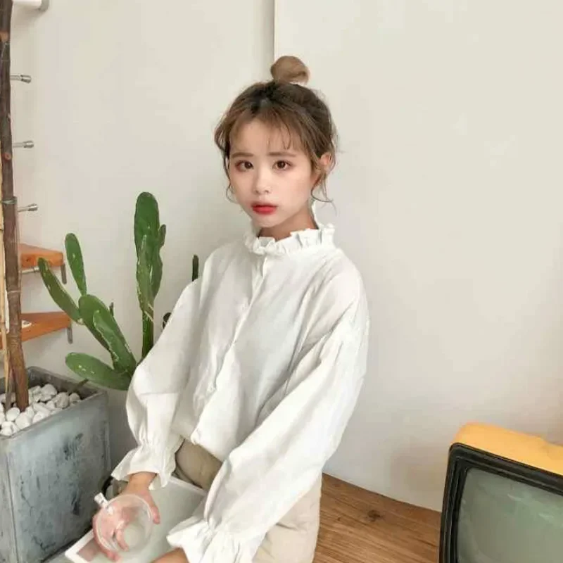 White Blouse Women Shirts Harajuku Clothes Womens Tops and Blouses All Match Flare Sleeve Korean Style New Fashion Ulzzang Chic