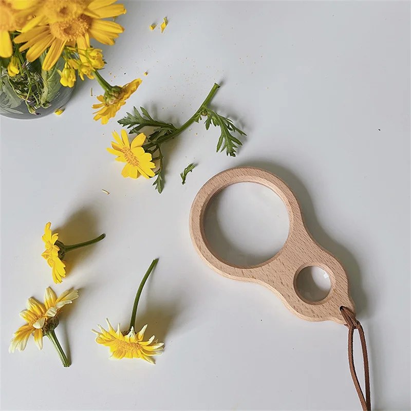 Montessori Wooden Magnifying Glass Toys Dual Magnifier Outdoor Exploration Observation of Nature Educational Toys for Children