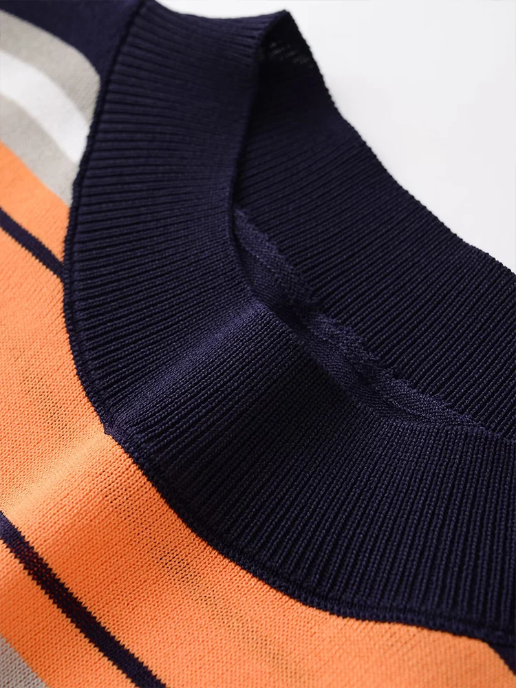 Estilo europeo y americano otoño nueva moda casual diseño de las mujeres sentido desplazamientos versátil top corto de punto a rayas