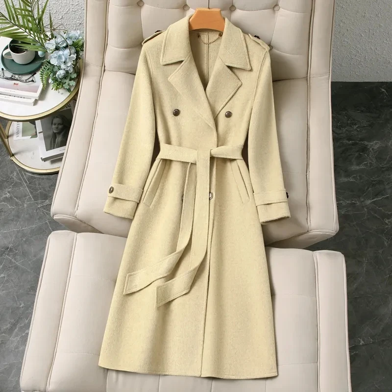 

Двубортное женское шерстяное пальто 2022, осень-зима, новая корейская версия, свободные темпераментные длинные пальто, женское повседневное длинное пальто