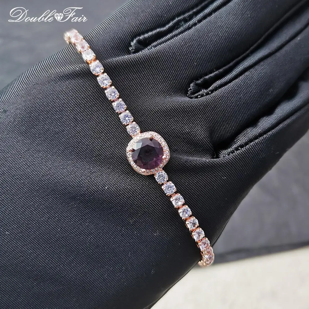 Trendy Adjustable Folding Buckle Purple Zirconia Crystal Tennis Bracelets for Women Dainty Hand Chain Gifts for Female Jewelry