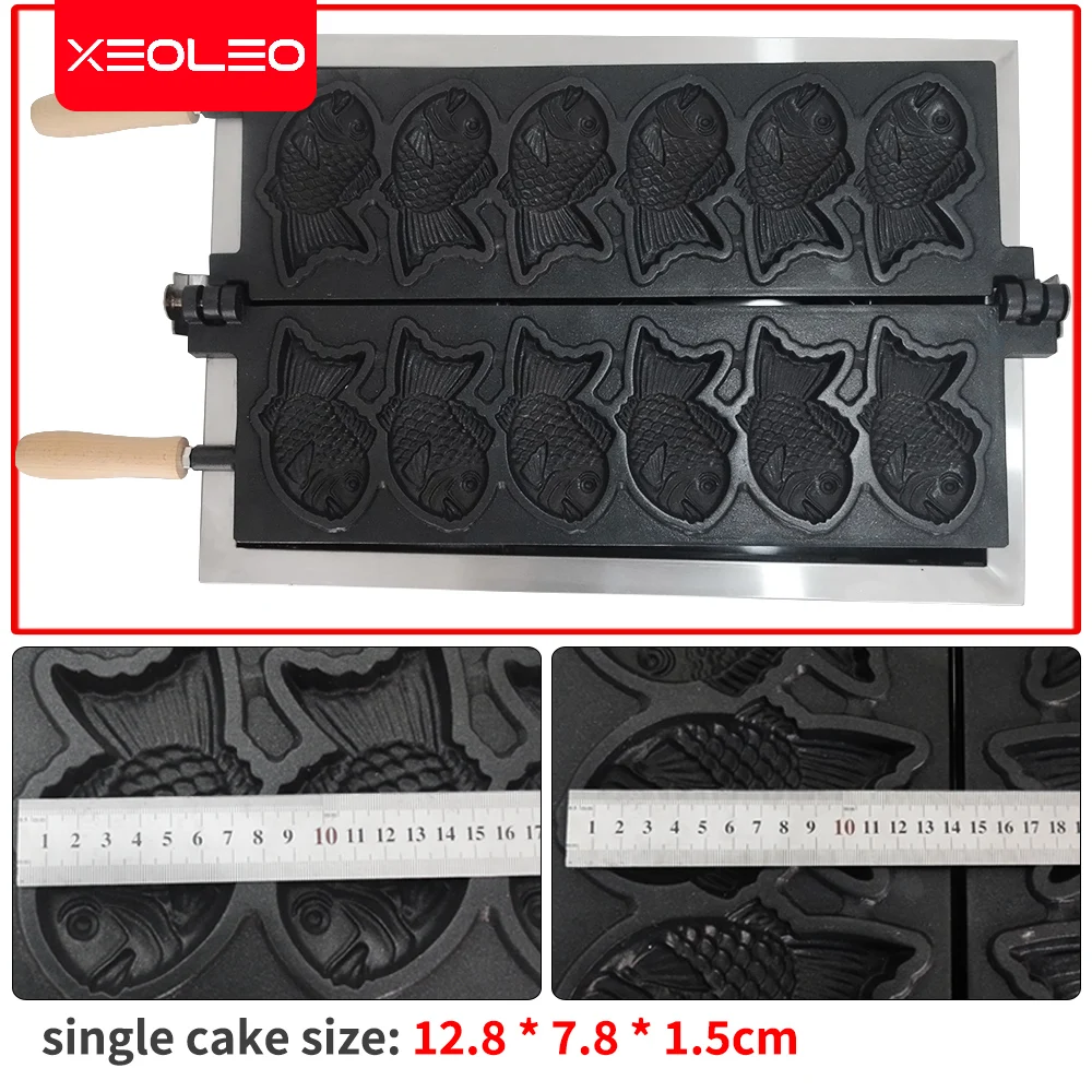 XEOLEO Taiyaki Maker Fish Waffle Machine Fish Cake Baking Machine 6 Pcs Fish Ice Cream Waffle Maker 3000W Nieprzywierająca patelnia