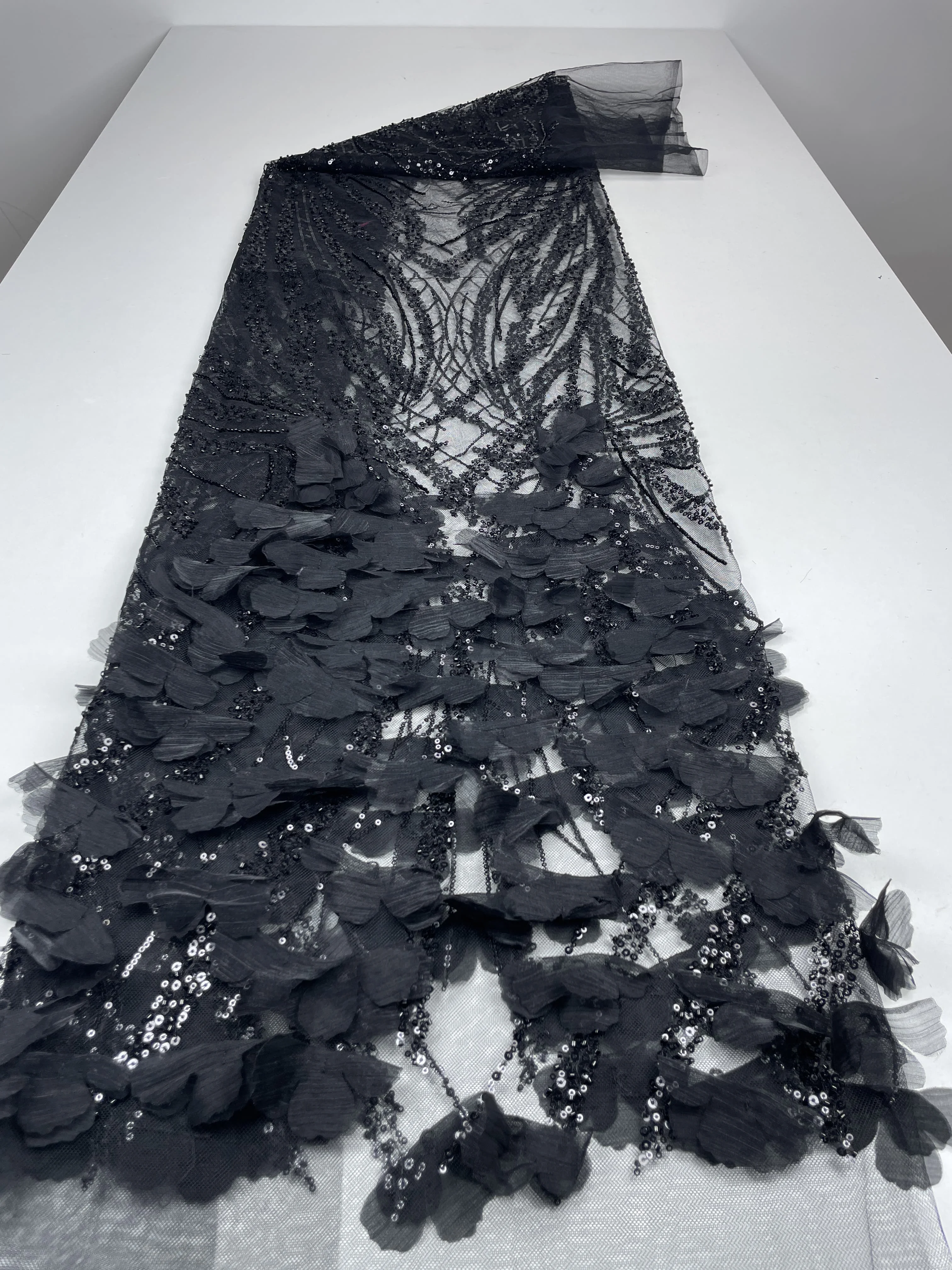 

Luxury Nigerian Peach 3D Beaded Glitter Party Lace African beaded Fabric 2025 High quality African French tulle wedding dress