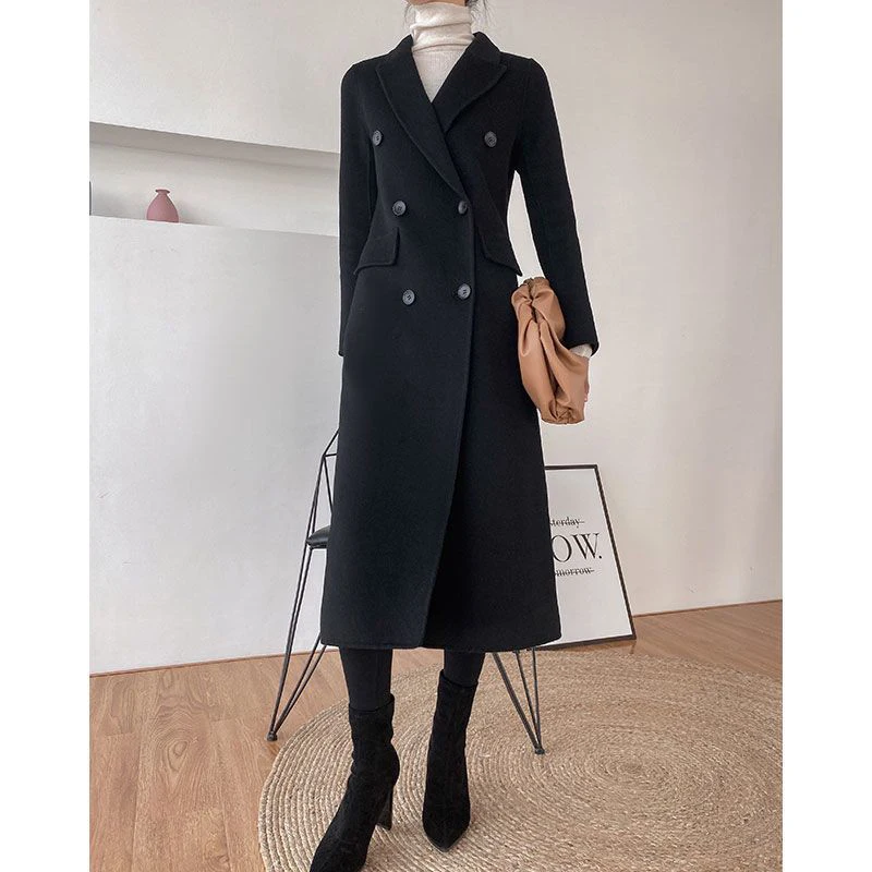 M-3Xl Long Trench Coat Women Streetwear Double Breasted Wool Coat Korean Plus Size Windbreaker Outwear Winter Woolen Overcoat