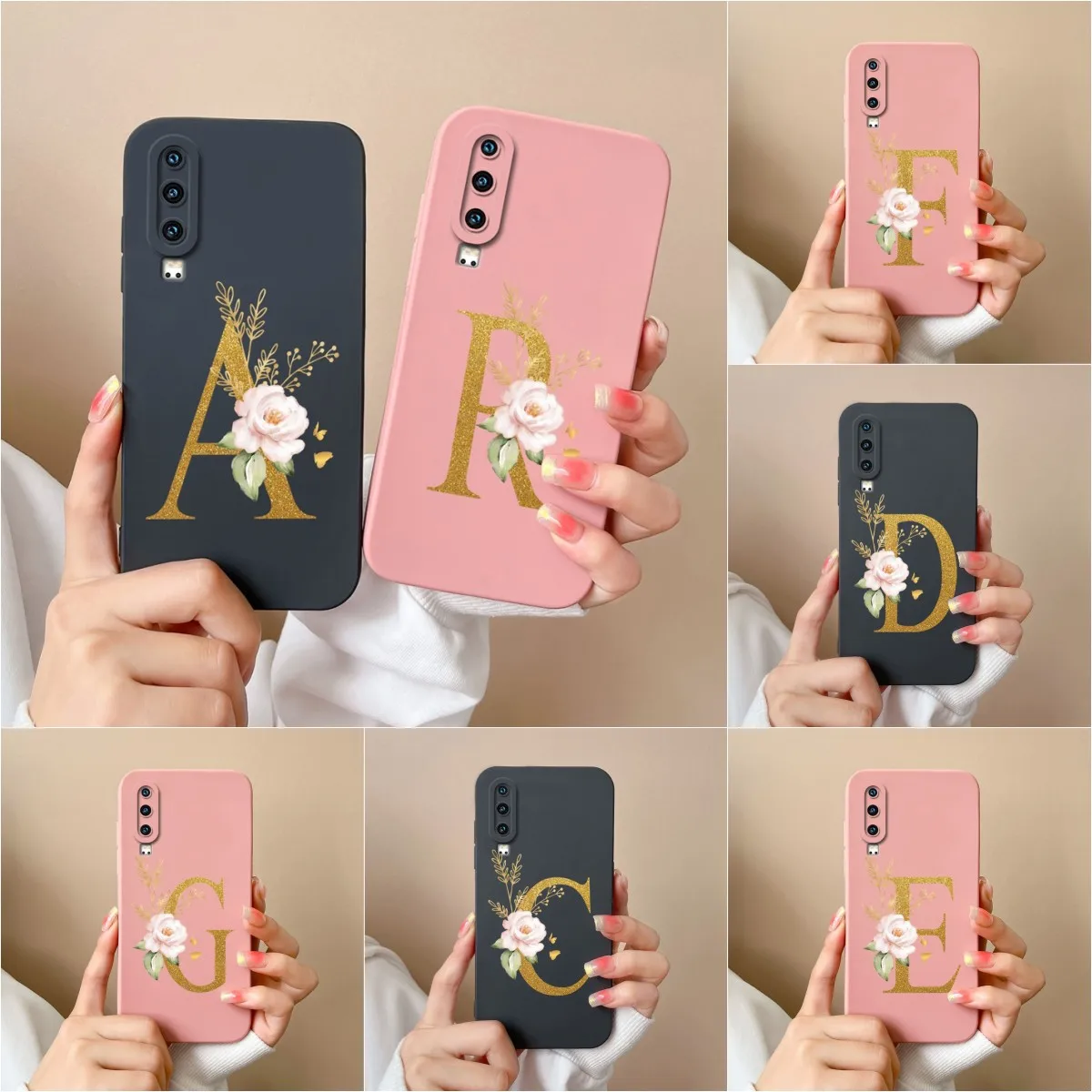 حافظة سيليكون سائلة لهاتف هواوي p30 pro lite p30 pro ، غطاء خلفي بحروف من a إلى z ، حافظة لينة لواقي شاشة الهاتف