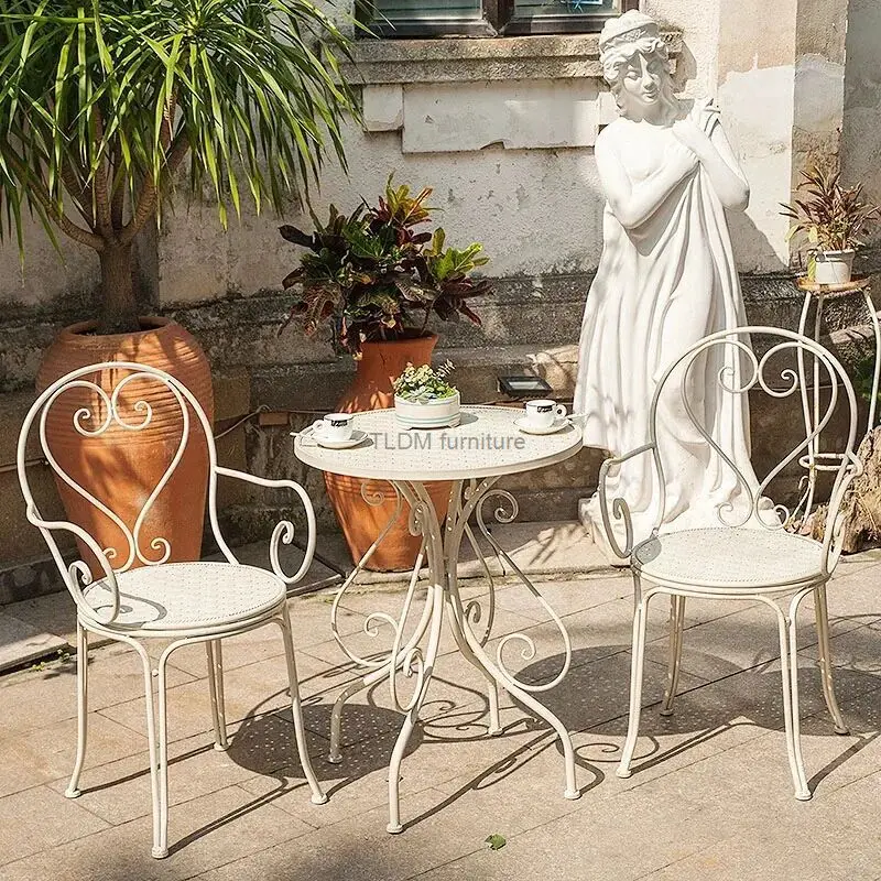 Ensembles de meubles de jardin en fer rétro européen, table et chaises de balcon de cour extérieure, table à manger et chaises de café, Z