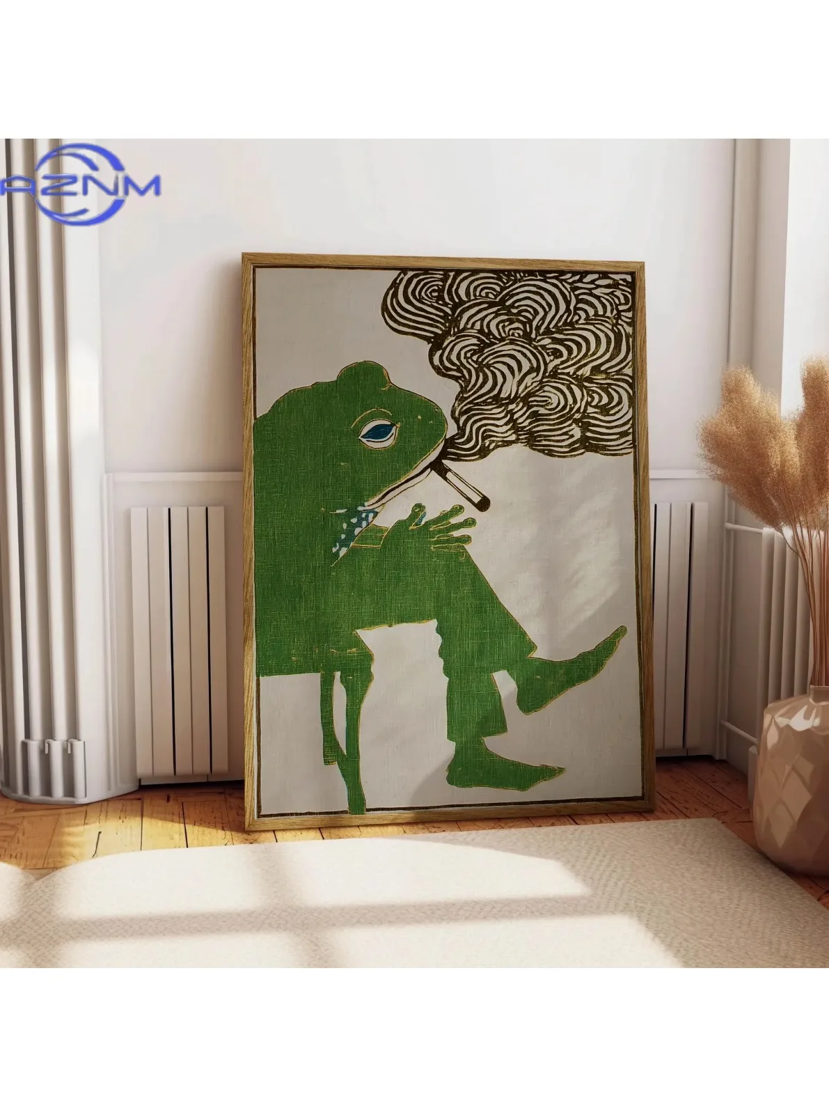 AZNM Frosch raucht eine Zigarette Vintage Poster Kunst Retro Verspielter Druck Lustiges Tier Wanddekor Poster für Barwagen Ausgefallene Küche