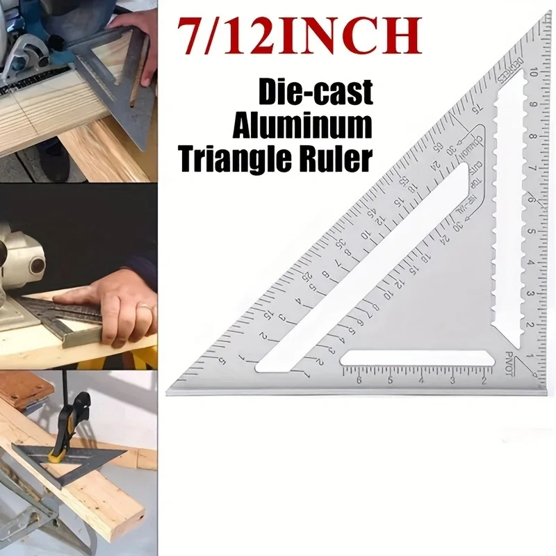 7/12inch Aluminum Woodworking Durable For Carpenter Metric Square Roofing Measuring Tools Ruler Triangle Ruler Gauging 1pc