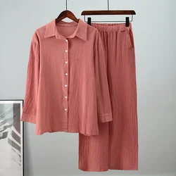 Algodão de linho perna larga calças definir duas peças conjunto feminino vintage boho maxi camisa outono feriado solto trabalho streetwear y2k outfits