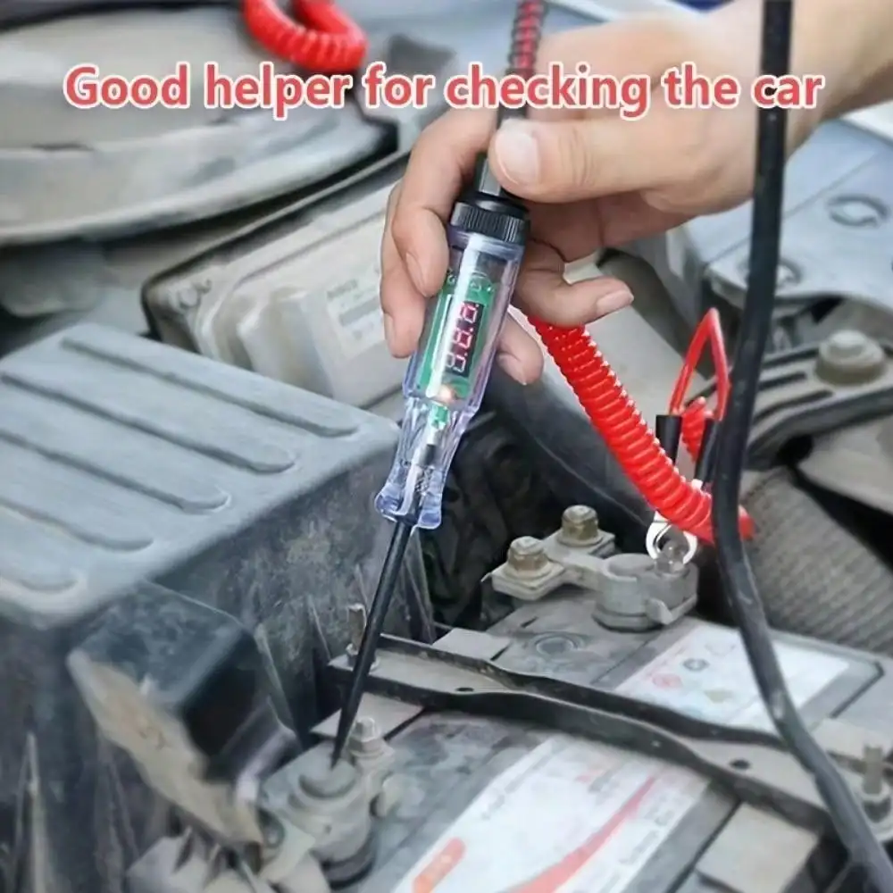 جهاز قياس جهد السيارة بتيار مستمر 6 فولت/12 فولت/24 فولت - قلم مسبار طويل بشاشة رقمية لتشخيص الدائرة التلقائية (أداة إصلاح)