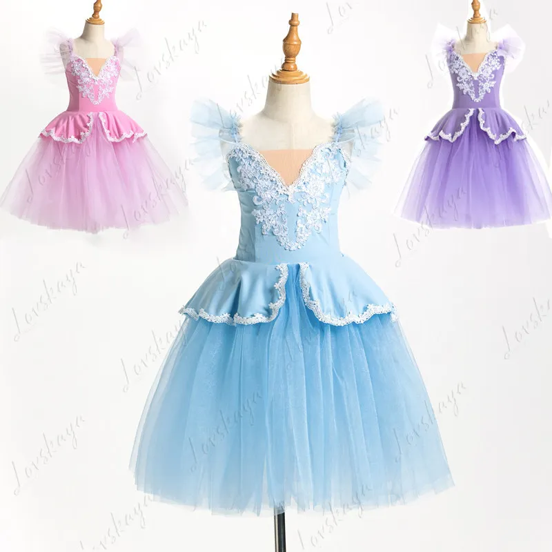 

Детское балетное платье, наряд для выступлений — кружевное длинное шифоновое платье для групповых выступлений для девочек, наряд для выступлений с пышной юбкой