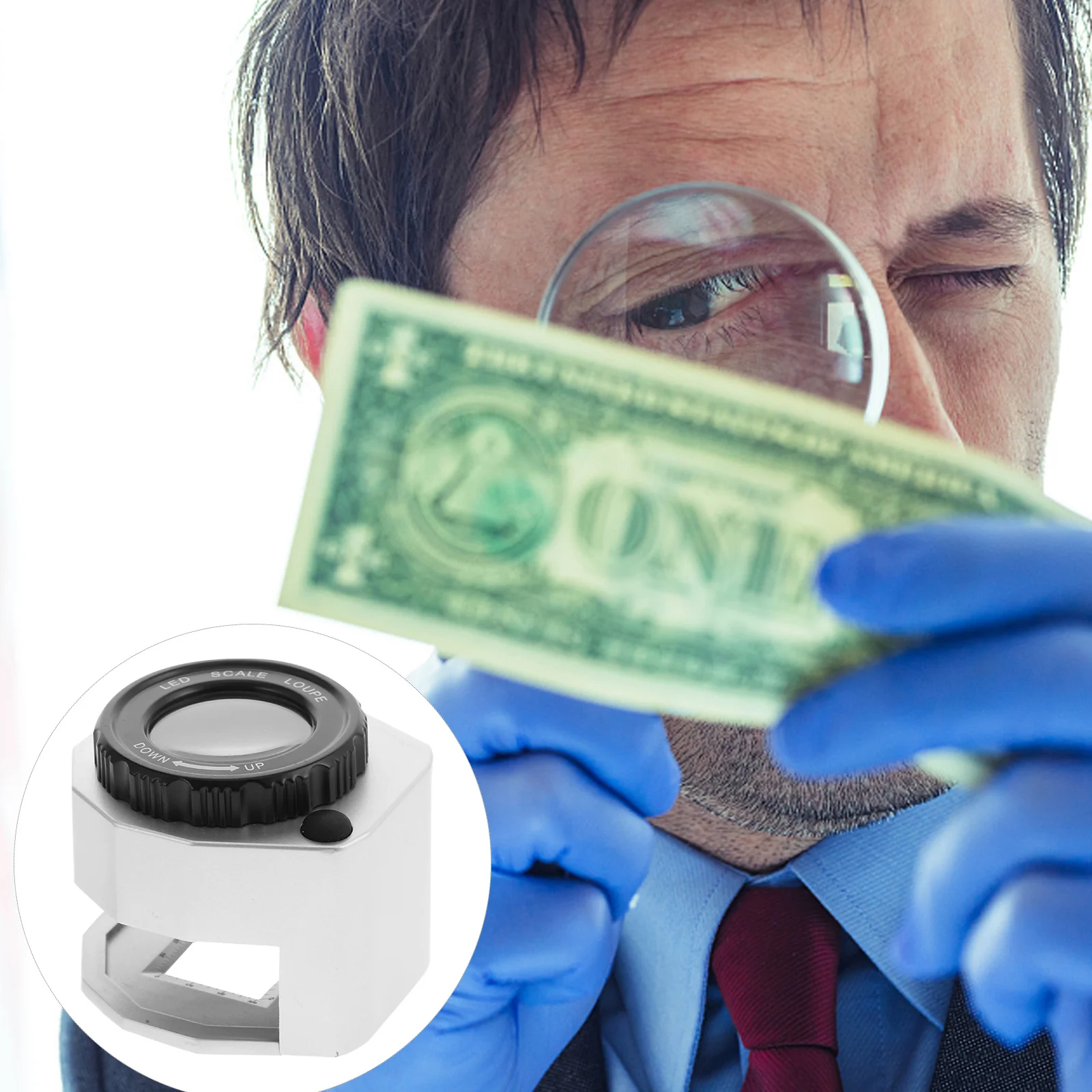 

LED Magnifying Glass Aluminum Alloy Currency Detecting Magnifier Portable LED Light Glasses Multi functional Practical Pocket