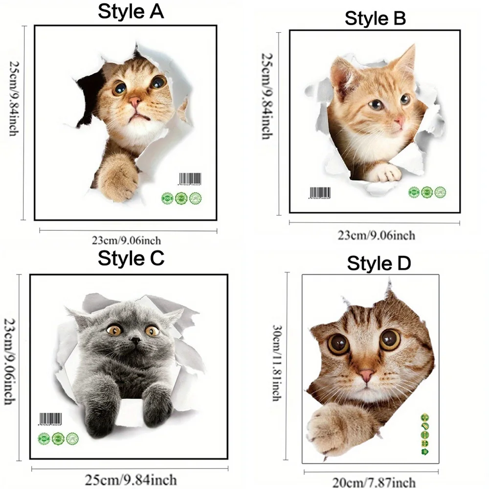 Cartoon Cat Waterproof Wall Sticker, Self-Adhesive Removable Decorative Wallpaper, Moisture-Resistant Creative Home Decoration,