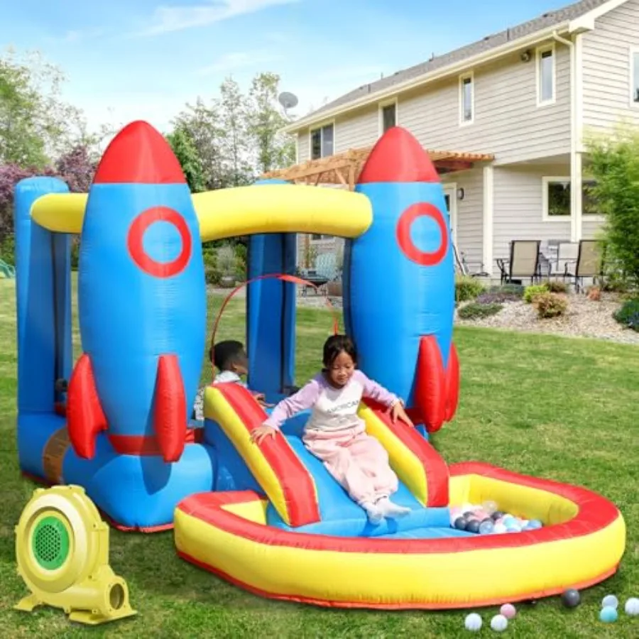 

Inflatable Bounce House with Slide Bouncy House with Blower for Outdoor Backyard/Indoor 12ft x 6.6ft x 6.2ft Commercial Bouncy