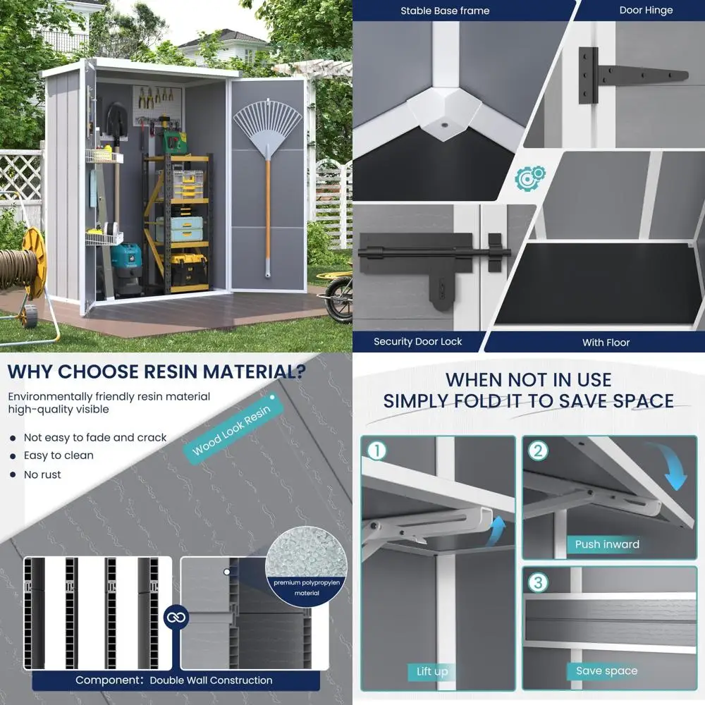 

Vertical Storage Shed: 38 Cubic Feet Resin Cabinet, 5.6ft x 4.4ft Waterproof Garden Storage with Lockable Doors and Reinforced F