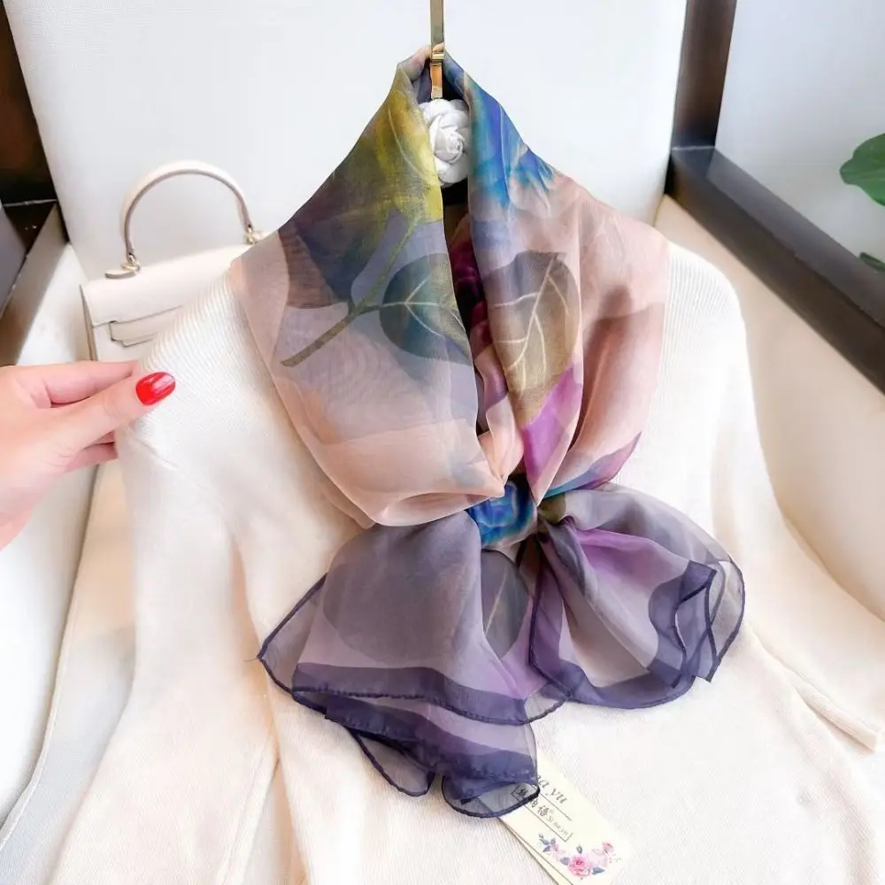 

Headkerchief Korean Luxury Silk Scarf Luxury Elegant Thin Silk Scarf Lace Printing Women Hijab Shawls Spring